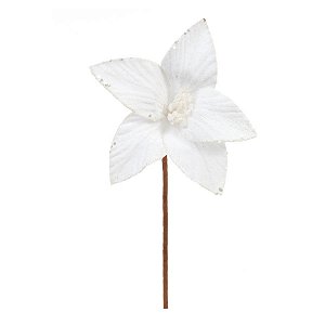Poinsétia Decorativa - Branca com Glitter - 25cm - 1 unidade - Cromus - Rizzo