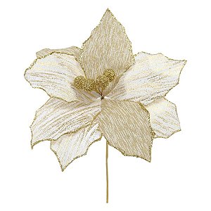 Poinsétia Branca com Riscas Douradas - 20cm - 1 unidade - Cromus - Rizzo