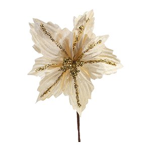 Poinsétia Decorativa - Branco com Glitter Dourado - 26cm - 1 unidade - Cromus - Rizzo