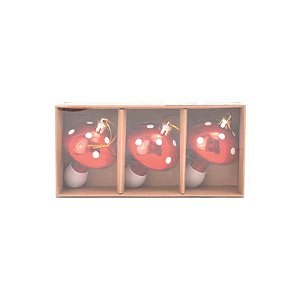 Enfeite de Pendurar - Cogumelos Vermelhos - 8cm - 3 unidades - Cromus - Rizzo