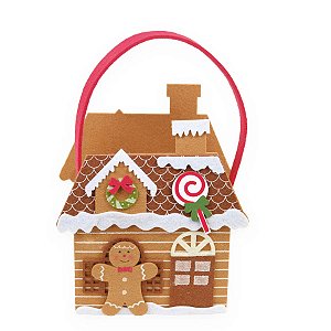 Cesta em Feltro de Natal - Gingerbread - 28x17x11cm - 1 unidade - Cromus - Rizzo