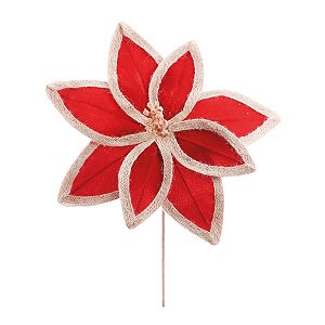 Poinsétia Decorativa - Vermelho, Marrom - 35cm - 1 unidade - Cromus - Rizzo
