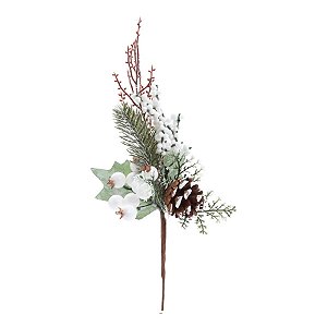 Galho Decorativo - Frutas Branca e Pinha - 22cm - 1 unidade - Cromus - Rizzo