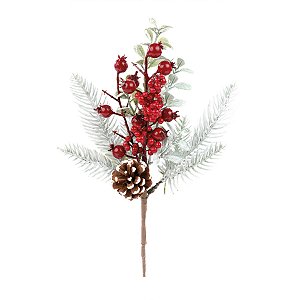 Galho Decorativo - Folhas Verde, Vermelho, Marrom - 31cm - 1 unidade - Cromus - Rizzo