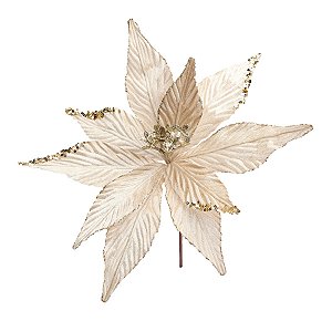 Poinsétia Decorativa - Branca com Glitter Ouro - 28cm - 1 unidade - Cromus - Rizzo