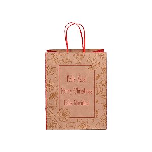 Sacola de Papel - 17,5x8,5x21,5cm - Feliz Navidad - Ref.7342 - 10 unidades - WMA - Rizzo