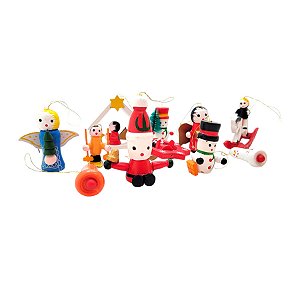 Mini Enfeite de Madeira para Árvore de Natal  - 12 peças - 12 unidades - Rizzo