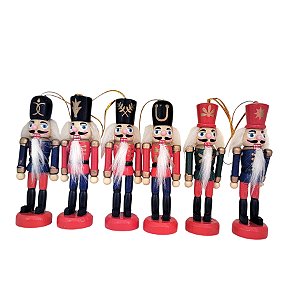 Kit Boneco Soldado Quebra Nozes de Madeira - 10cm - Chapéu Preto e Vermelho - 6 unidades - Rizzo - Rizzo