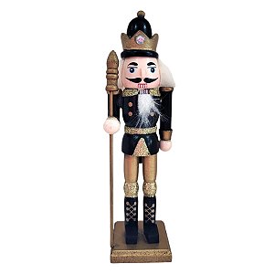 Boneco Soldado Quebra Nozes de Madeira Com Lança - 16cm - Preto e Dourado - 1 unidade - Rizzo - Rizzo