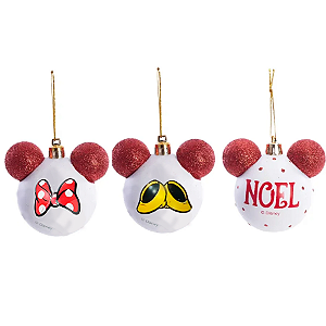 Kit Bolas de Natal Disney Mickey - Sortido - Vermelho, Branco e Amarelo - 6 cm  - 6 unidades - Cromus - Rizzo