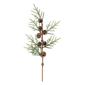 Galho Decorativo - Folhas, Pinhas, e Sinos - 51cm - 1 unidade - Cromus - Rizzo