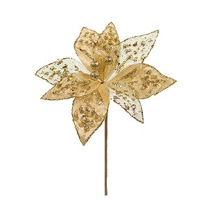 Poinsétia Decorativa - Glitter Dourado - 20cm - 1 unidade - Cromus - Rizzo