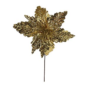 Poinsétia Decorativa - Glitter Ouro - 35cm - 1 unidade - Cromus - Rizzo