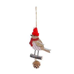 Enfeite para Pendurar de Natal - Pássaro de Gorro e Cachecol - 19cm - 1 unidade - Cromus - Rizzo