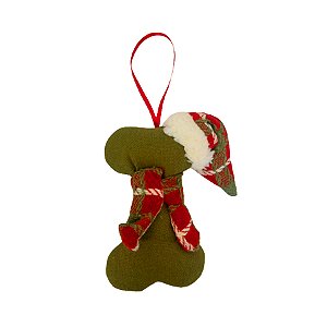 Enfeite para Pendurar Osso com Gorro -  Verde - 13x8cm - 1 unidade - Cromus - Rizzo