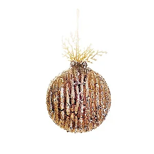 Enfeite para Pendurar Bola com Folhas Natural 10cm - 01 unidade - Cromus Natal - Rizzo
