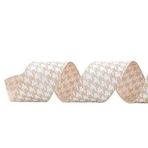 Fita Decorativa Aramada Pied de Poule Bege - 6,3cm x 91,4m - 1 unidade - Cromus - Rizzo