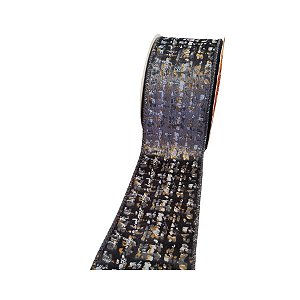 Fita Aramada Decorativa  - Cinza e Dourado - 6,5cmx9,14m - 1 unidade - Rizzo