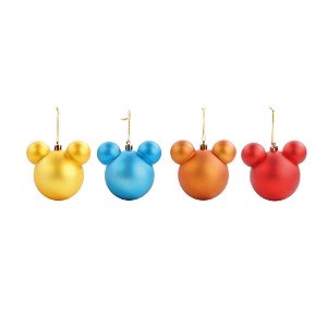 Kit Bolas de Natal Mickey Laranja, Amarelo, Vermelho e Azul - 8cm - 4 unidades - Disney Original - Rizzo
