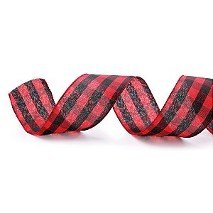 Fita Decorativa Aramada - Xadrez Preta e Vermelha - 3,8cm x 9,14m - 1 unidade - Cromus - Rizzo