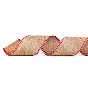 Fita Decorativa Aramada - Bege Escuro com Bordas Xadrez - 6,3cm x 9,14m - 1 unidade - Cromus - Rizzo