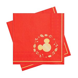 Guardanapo de Papel Silhueta Mickey - Vermelho/Ouro - 33cm - 20 unidades - Cromus - Rizzo