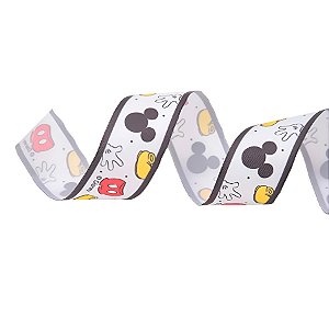 Fita de Cetim Estampa Mickey - Vermelho/Preto/Amarelo - 3,8x1000cm  - 1 unidade - Cromus - Rizzo