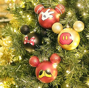 Kit Bolas Acessórios Mickey e Minnie Vermelho Preto e Ouro  6cm - 06 unidades Natal Disney - Cromus - Rizzo