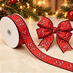 Fita de Cetim Estampa Minnie - Vermelho/Branco/Preto - 3,8x1000cm - 1 unidade - Cromus - Rizzo