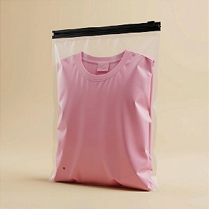 Saco Trilho Zip Transparente Fosco com Furo - Trilho Preto - 35x45cm - 50 unidades - Rizzo