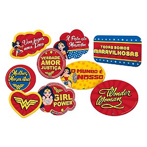 Kit Plaquinhas Divertidas - Mulher Maravilha - 9 unidades - FestColor - Rizzo
