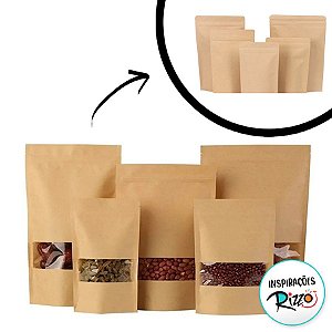 Saco de Papel Kraft com Visor Stand Up Pouch Zip 50 un
