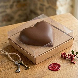 Caixa para Meio Ovo Coração 500g - Kraft - 20,5x17x6,5cm - 5 unidades - Assk Rizzo Confeitaria