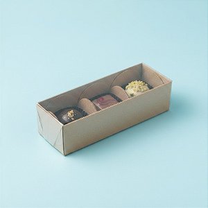 Caixa 3 Doces com Tampa Transparente Nº 3 (12cm x 4,5cm x 3,5cm) Kraft - 10 unidades - Assk - Rizzo