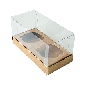 Caixa Cupcake com Tampa Transparente 2 Cavidades (17cm x 9cm x 8,5cm) Kraft 10 unidades Assk