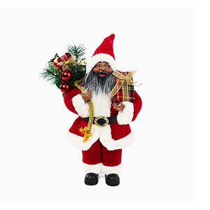 Papai Noel Decorativo - Com Presente Vermelho, Preto e Dourado - 30cm - 1 unidade - Cromus - Rizzo