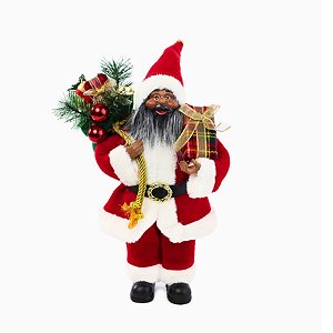 Papai Noel Decorativo - Com Presente Vermelho, Preto e Dourado - 41cm - 1 unidade - Cromus - Rizzo