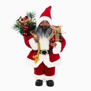 Papai Noel Decorativo - Com Presente Vermelho, Preto e Dourado - 60cm - 1 unidade - Cromus - Rizzo