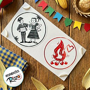 Adesivo "Casal + Fogueira" - Ref.2214 - Hot Stamping - 50 unidades - Stickr - Rizzo