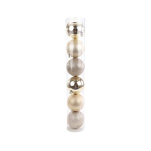 Bola de Natal em Tubo - Brilho/Fosco/Glitter Nude - 4cm - 6 unidades - Cromus - Rizzo