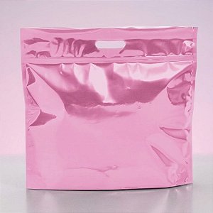 Sacola Metalizada com Zip P 32x40x5cm Rosa Velho - 01 unidade - Cromus - Rizzo Embalagens