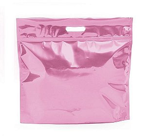 Sacola Metalizada com Zip P 32x40x5cm Rosa Velho - 01 unidade - Cromus - Rizzo Embalagens