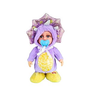 Boneca Baby Pelúcia Eletrônica - Roxo e Amarelo - 28cm - 1 unidade - Rizzo