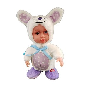 Boneca Baby Pelúcia Branco e Lilas Com Som e Movimento - 28cm - 1 unidade - Rizzo