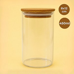 Pote de Vidro Hermético com Tampa de Bambu - 8x12cm - 450ml - 1 unidade - Rizzo