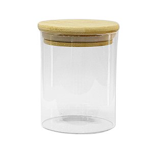 Pote de Vidro Hermético com Tampa de Bambu - 8x10cm - 380ml - 1 unidade - Rizzo