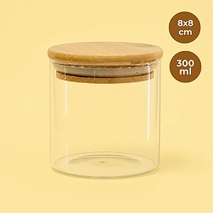 Pote de Vidro Hermético com Tampa de Bambu - 8x8cm - 300ml - 1 unidade - Rizzo