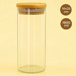 Pote de Vidro Hermético com Tampa de Bambu 10x25cm - 1 unidade - Rizzo