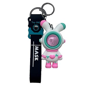 Chaveiro Coelho Astronauta - Rosa e Verde Água - 7,5cm - 1 unidade - Rizzo
