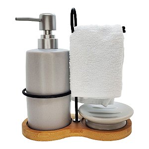 Kit para Banheiro 4 Peças em Cerâmica - Prata - 350ml - 1 unidade - Rizzo - Rizzo